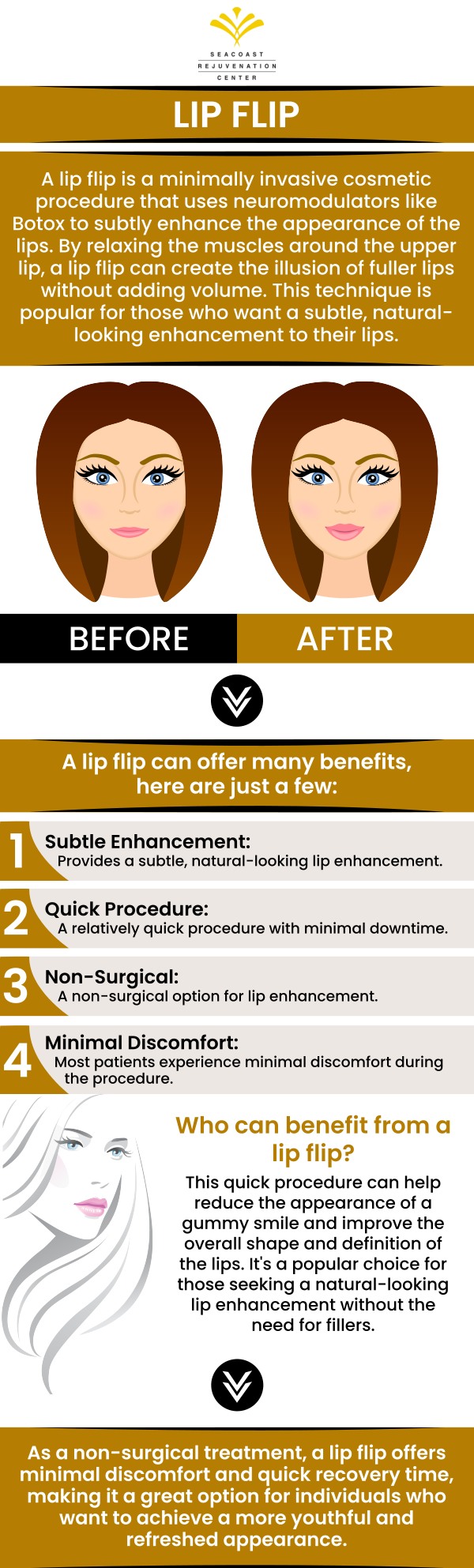 At Seacoast Rejuvenation Center in Newington, NH, the lip flip procedure is an affordable way to enhance your smile. The cost varies based on your unique needs and the amount of Botox required. Our expert team provides personalized consultations to help you achieve natural-looking results. For more information, please contact us or schedule an appointment online. Our med spa is conveniently located at 101 Shattuck Way Suite #1 Newington, NH 03801. At Seacoast Rejuvenation Center in Newington, NH, the lip flip procedure is an affordable way to enhance your smile. The cost varies based on your unique needs and the amount of Botox required. Our expert team provides personalized consultations to help you achieve natural-looking results. For more information, please contact us or schedule an appointment online. Our med spa is conveniently located at 101 Shattuck Way Suite #1 Newington, NH 03801.