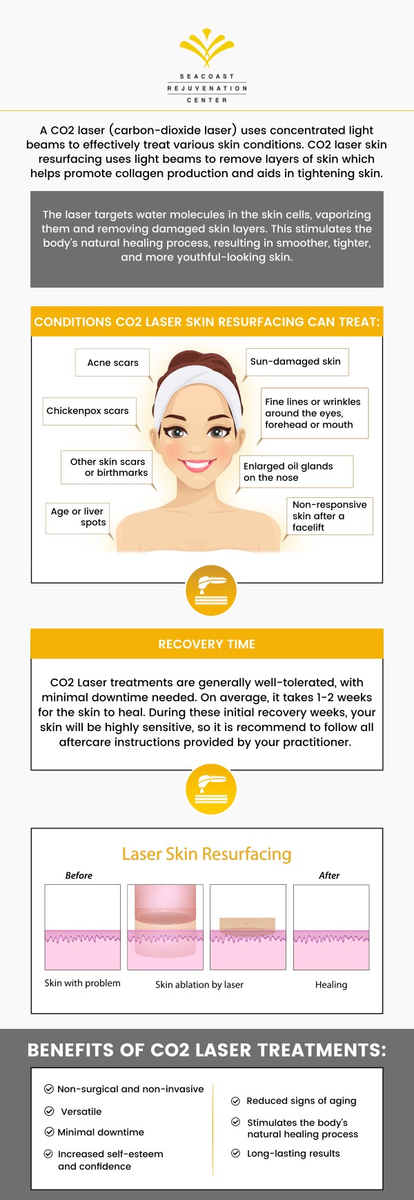 Seacoast Rejuvenation Center offers Acupulse CO2 Laser Resurfacing for advanced skin rejuvenation. This treatment targets fine lines, wrinkles, and skin texture, promoting smoother, more youthful-looking skin. With minimal downtime, the Acupulse CO2 laser provides effective results for a refreshed complexion. Experience expert care and personalized treatments at Seacoast Rejuvenation. For more information, contact us or schedule an appointment online. Our med spa is conveniently located at 101 Shattuck Way Suite #1 Newington, NH 03801. We serve clients from Newington NH, Portsmouth NH, Durham NH, Newmarket NH, Stratham NH, Dover NH, Rye NH and nearby areas. Seacoast Rejuvenation Center offers Acupulse CO2 Laser Resurfacing for advanced skin rejuvenation. This treatment targets fine lines, wrinkles, and skin texture, promoting smoother, more youthful-looking skin. With minimal downtime, the Acupulse CO2 laser provides effective results for a refreshed complexion. Experience expert care and personalized treatments at Seacoast Rejuvenation. For more information, contact us or schedule an appointment online. Our med spa is conveniently located at 101 Shattuck Way Suite #1 Newington, NH 03801. We serve clients from Newington NH, Portsmouth NH, Durham NH, Newmarket NH, Stratham NH, Dover NH, Rye NH and nearby areas.
